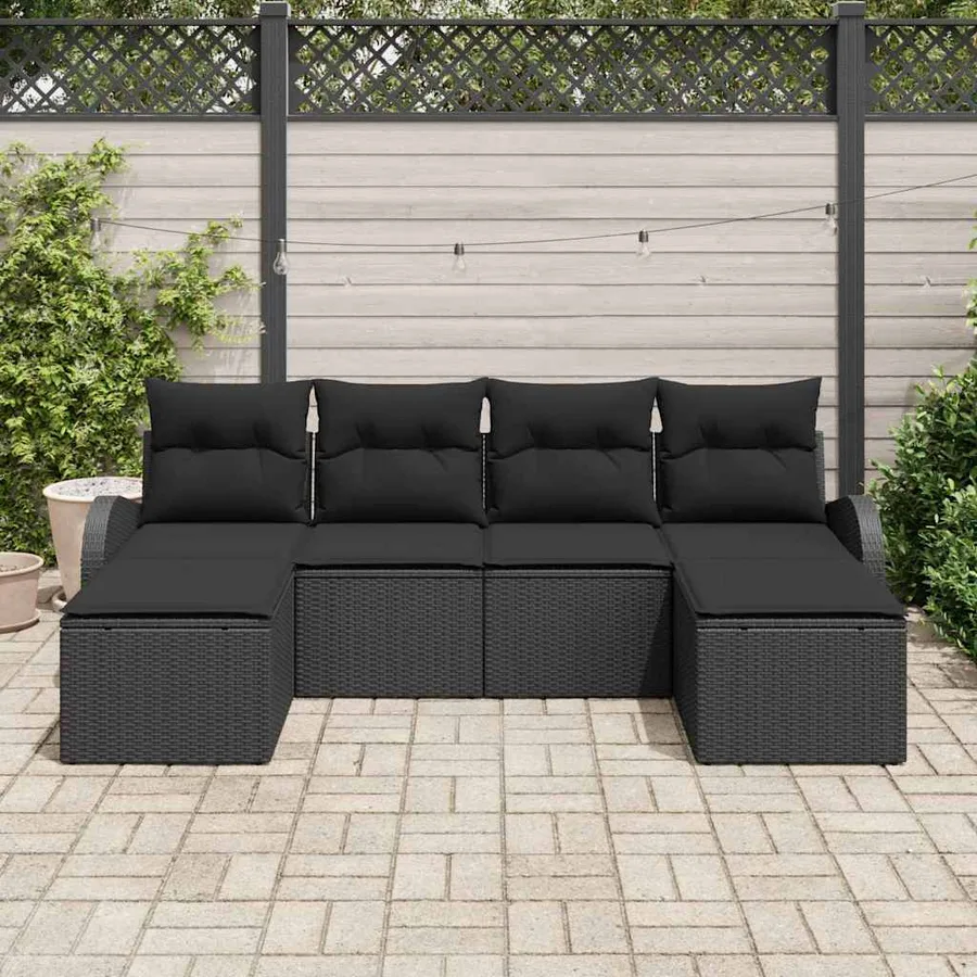 Ensemble de Canapés avec coussin 6 pcs Noir polyrotin - 3