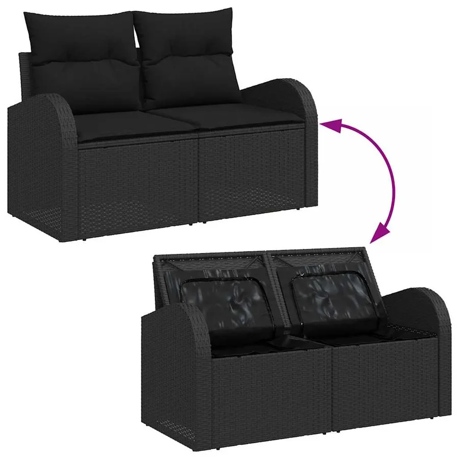 Ensemble de canapé de jardin avec stockage 5 pcs Noir polyrotin - 12