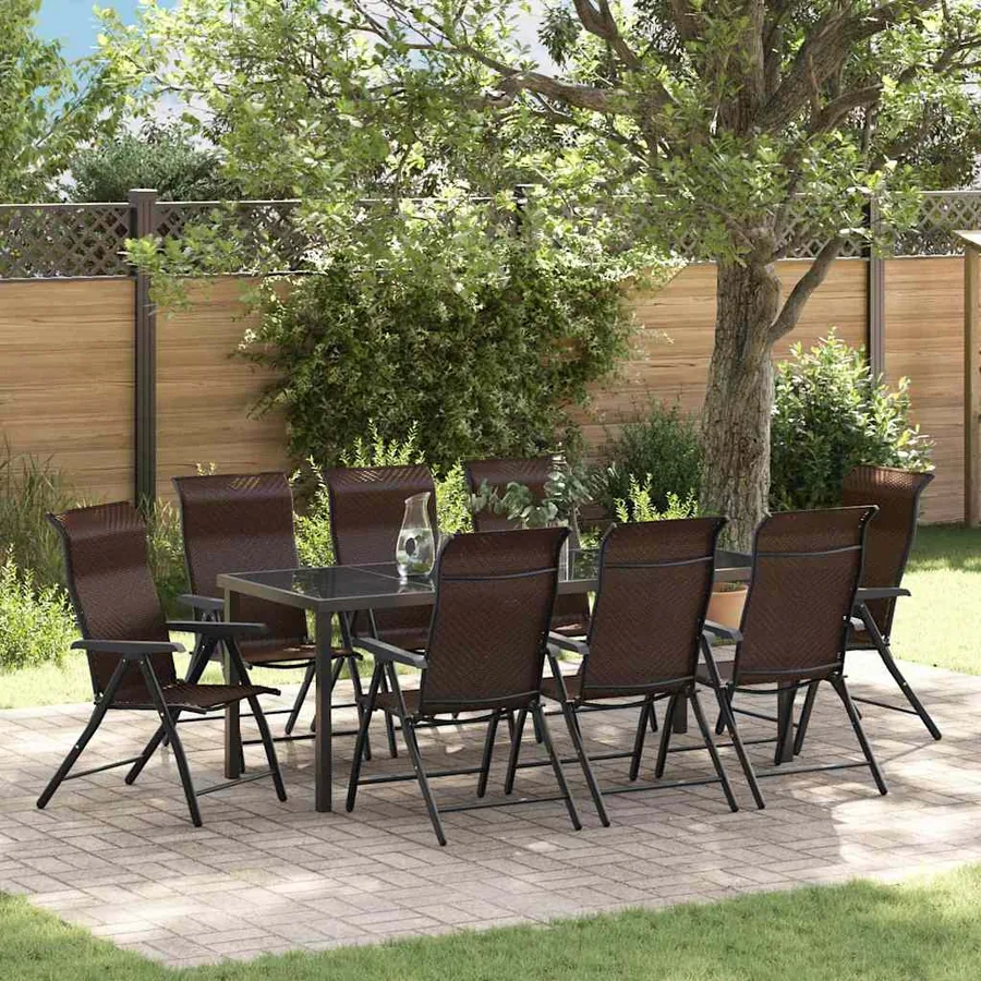 Ensemble de salle à manger pour jardin 9 pcs Marron