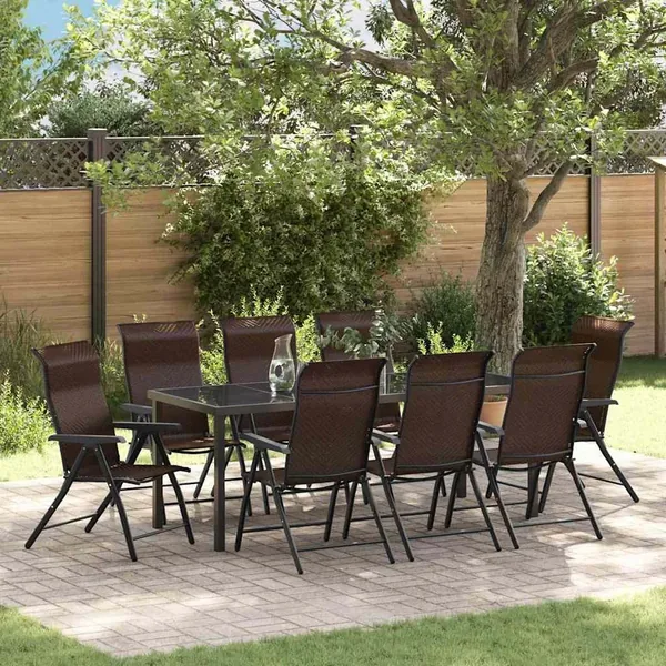 Ensemble de salle à manger pour jardin 9 pcs Marron