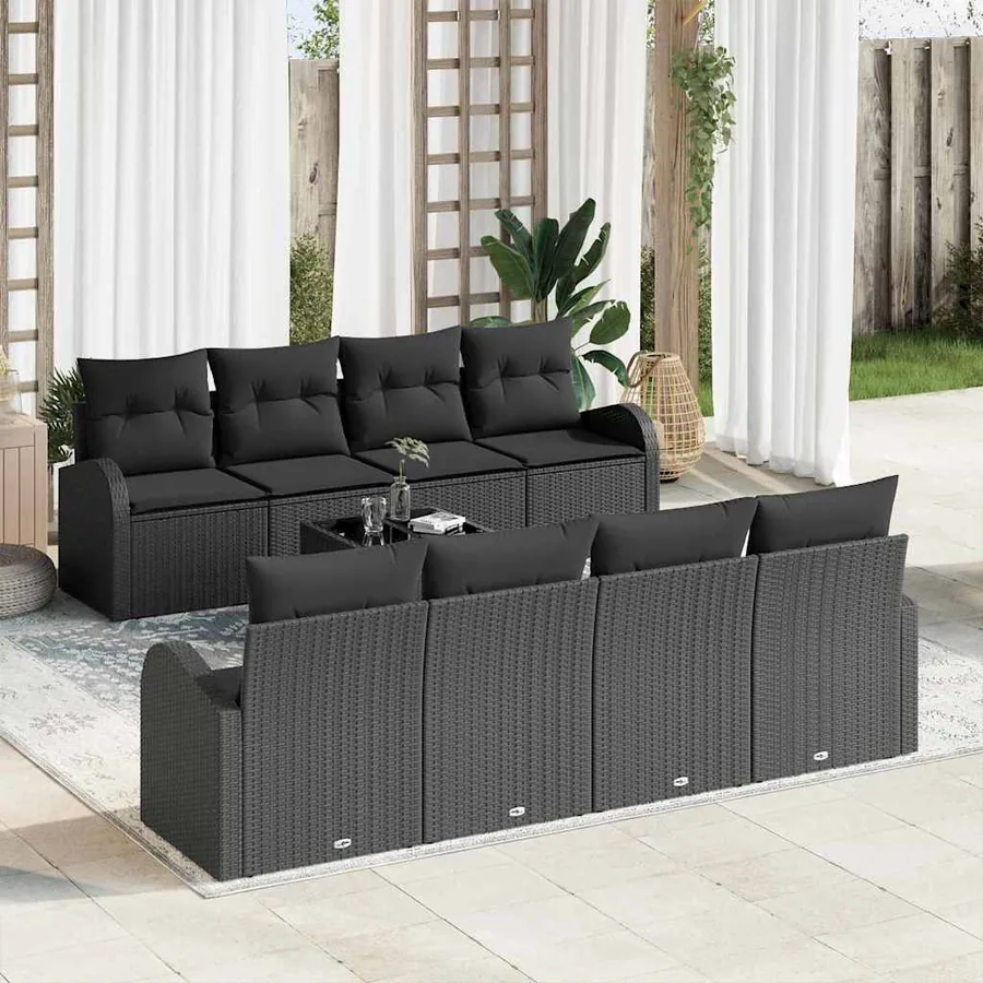 Ensemble de canapé de jardin avec stockage 9 pcs Noir polyrotin