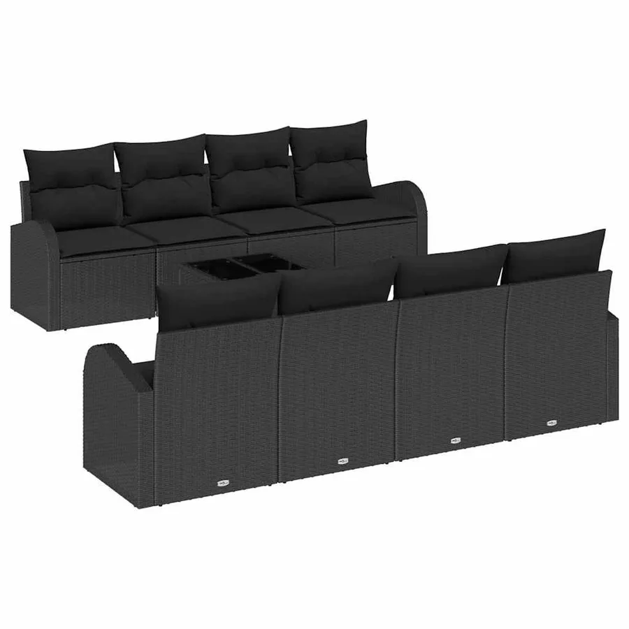 Ensemble de canapé de jardin avec stockage 9 pcs Noir polyrotin - 2