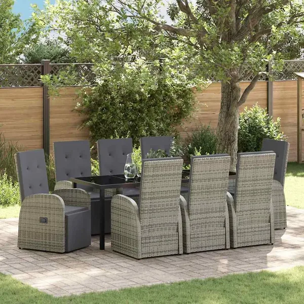 Ensemble de salle à manger pour jardin 9 pcs Gris polyrotin