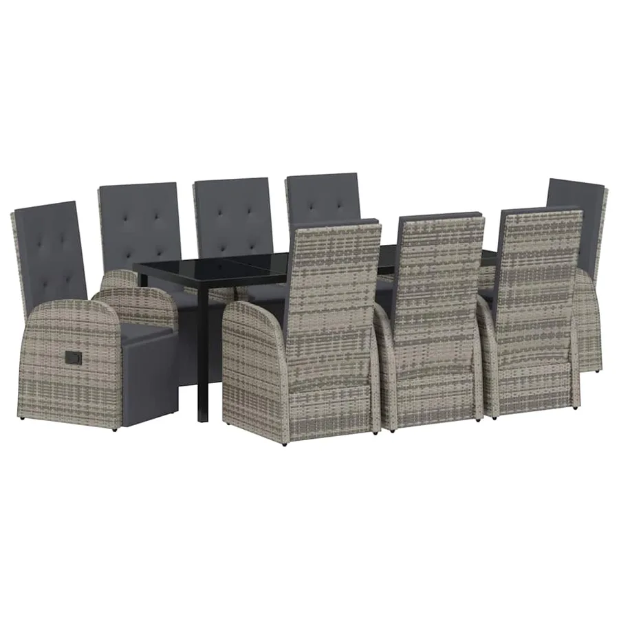 Ensemble de salle à manger pour jardin 9 pcs Gris polyrotin - 2