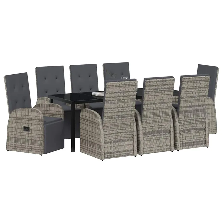 Ensemble de salle à manger pour jardin 9 pcs Gris polyrotin - 3