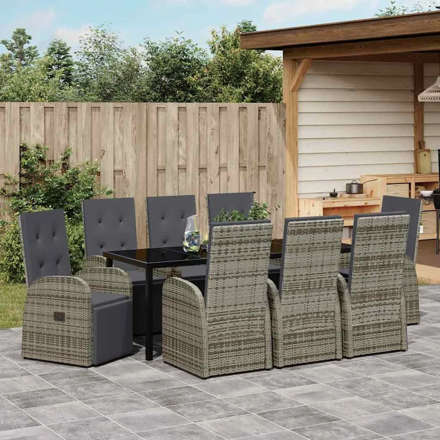 Ensemble de salle à manger pour jardin 9 pcs Gris polyrotin - 4
