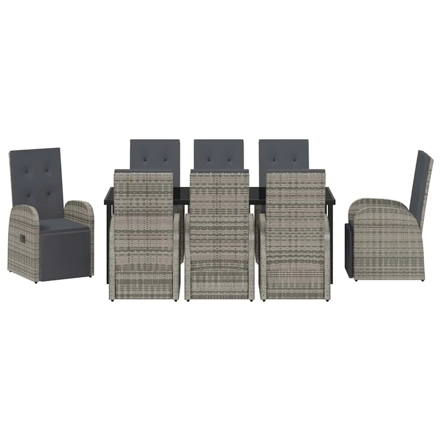 Ensemble de salle à manger pour jardin 9 pcs Gris polyrotin - 7