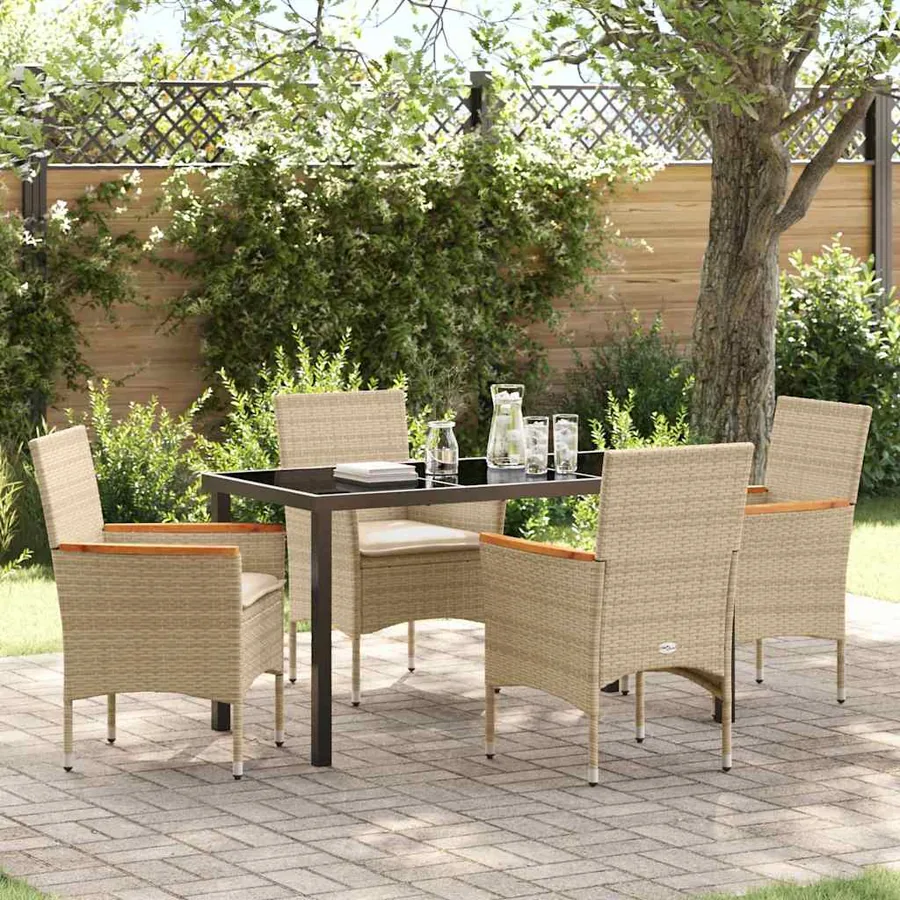 Ensemble de salle à manger pour jardin 5 pcs Beige polyrotin
