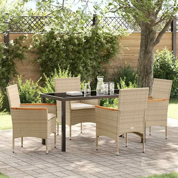 Ensemble de salle à manger pour jardin 5 pcs Beige polyrotin