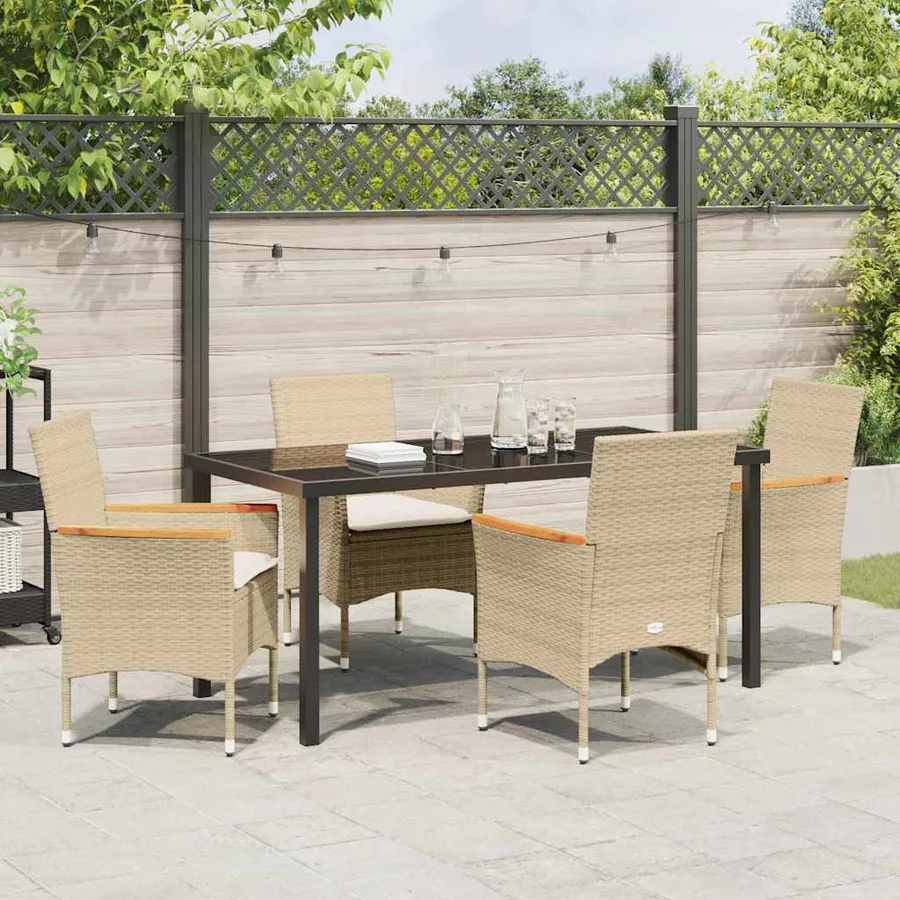 Ensemble de salle à manger pour jardin 5 pcs Beige polyrotin - 4