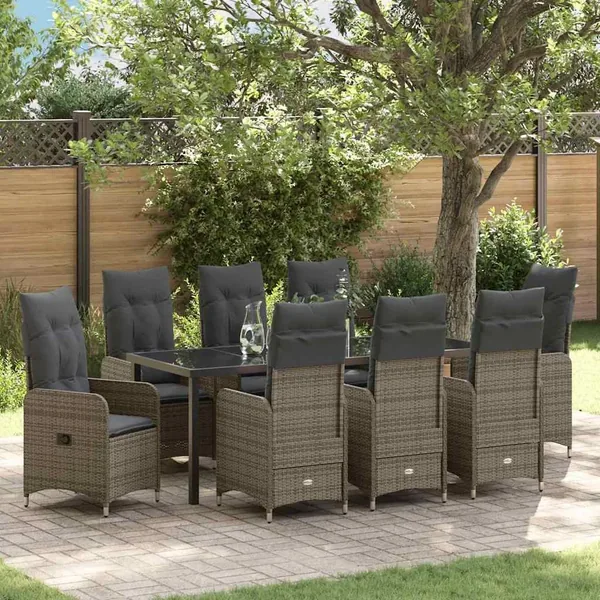 Ensemble de salle à manger pour jardin 9 pcs Gris polyrotin