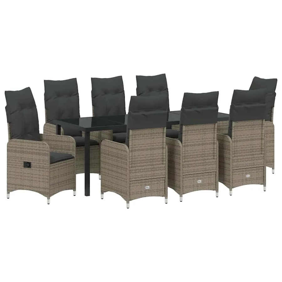 Ensemble de salle à manger pour jardin 9 pcs Gris polyrotin - 2