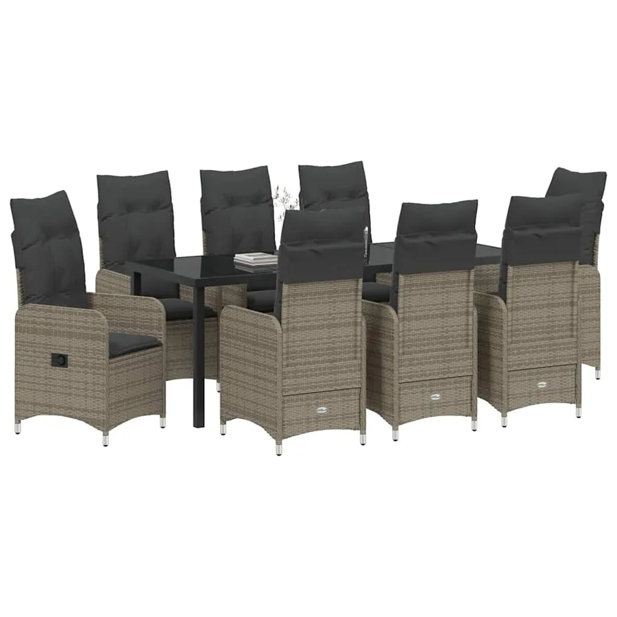 Ensemble de salle à manger pour jardin 9 pcs Gris polyrotin - 3