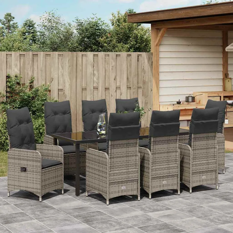 Ensemble de salle à manger pour jardin 9 pcs Gris polyrotin - 4