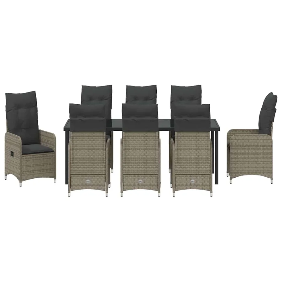Ensemble de salle à manger pour jardin 9 pcs Gris polyrotin - 7