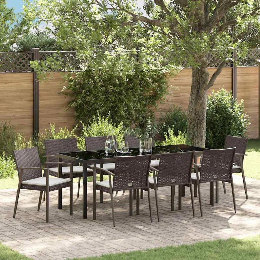 Ensemble de salle à manger pour jardin 9 pcs Marron et Noir