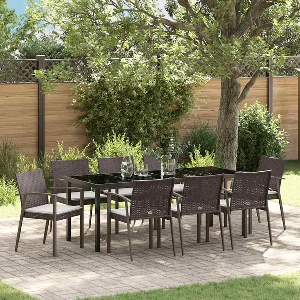 Ensemble de salle à manger pour jardin 9 pcs Marron et Noir