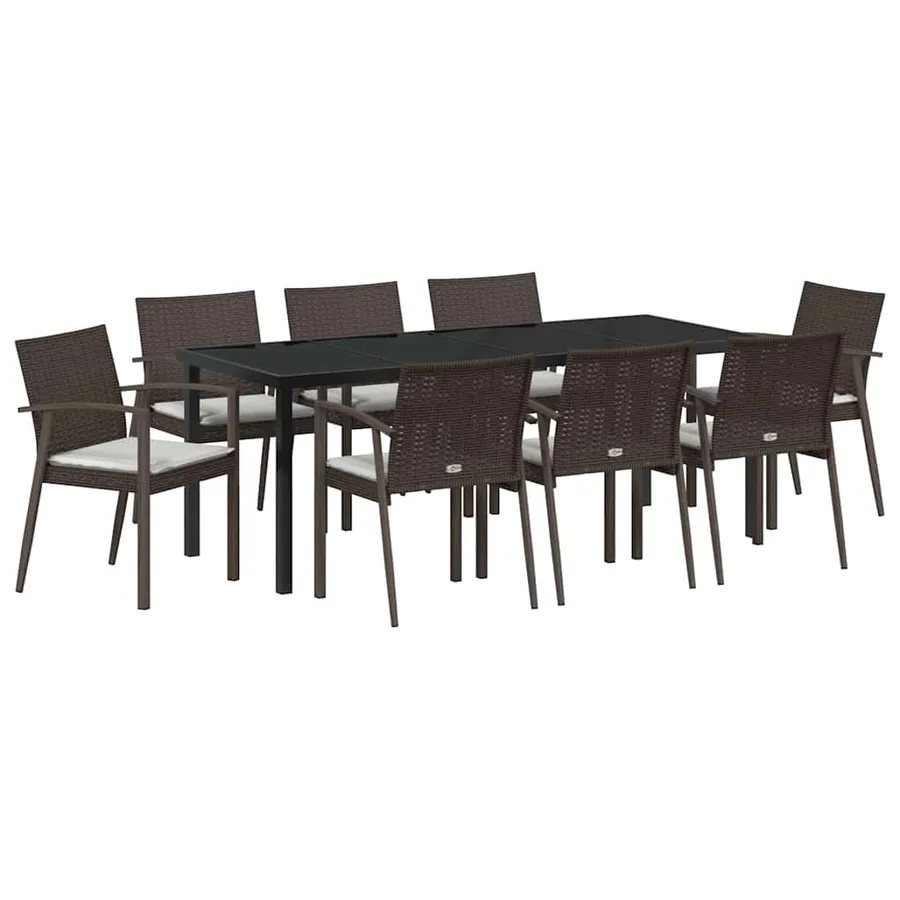 Ensemble de salle à manger pour jardin 9 pcs Marron et Noir - 2