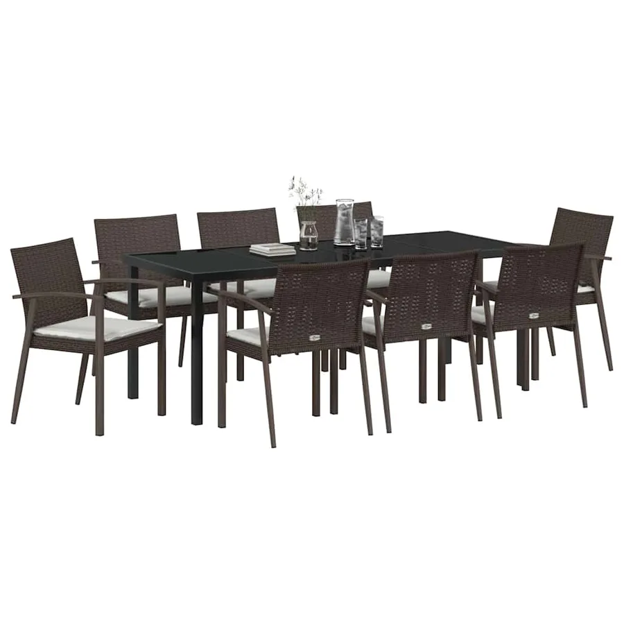 Ensemble de salle à manger pour jardin 9 pcs Marron et Noir - 3