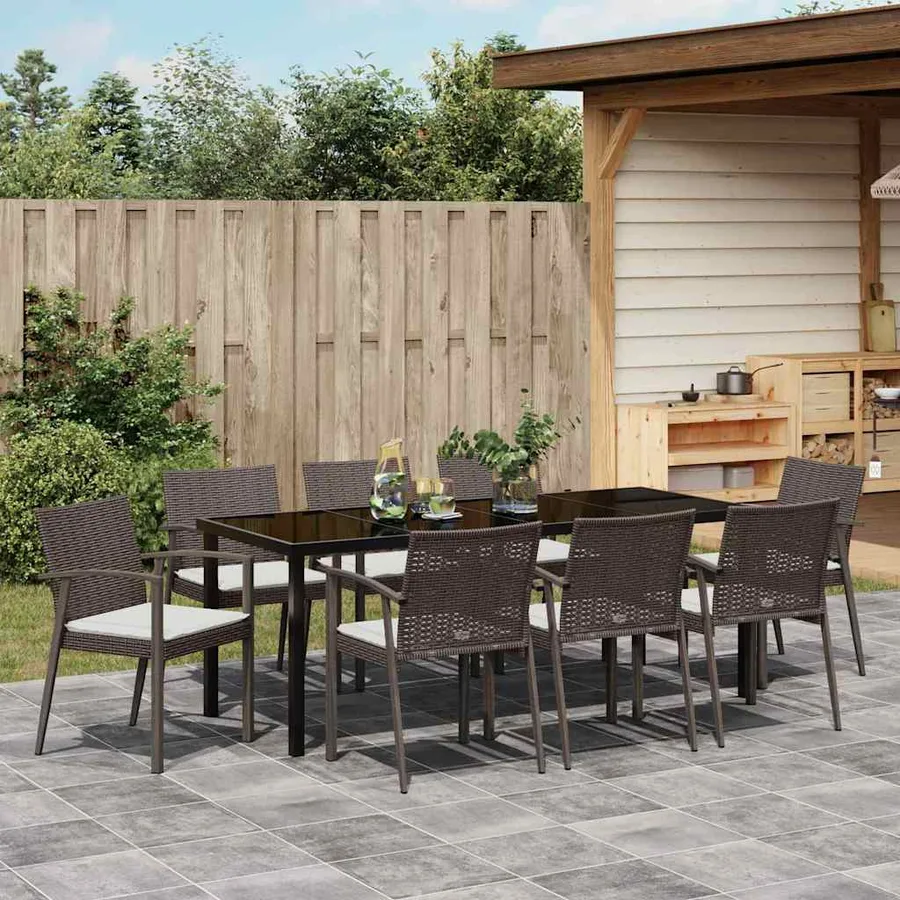 Ensemble de salle à manger pour jardin 9 pcs Marron et Noir - 4