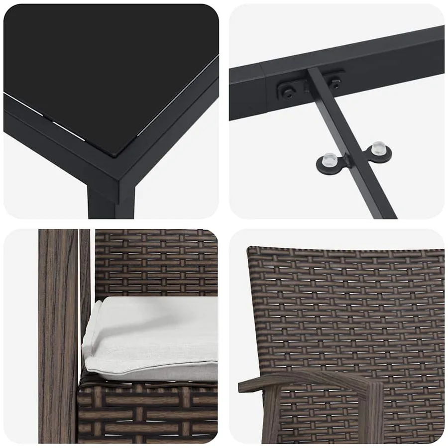 Ensemble de salle à manger pour jardin 9 pcs Marron et Noir - 9