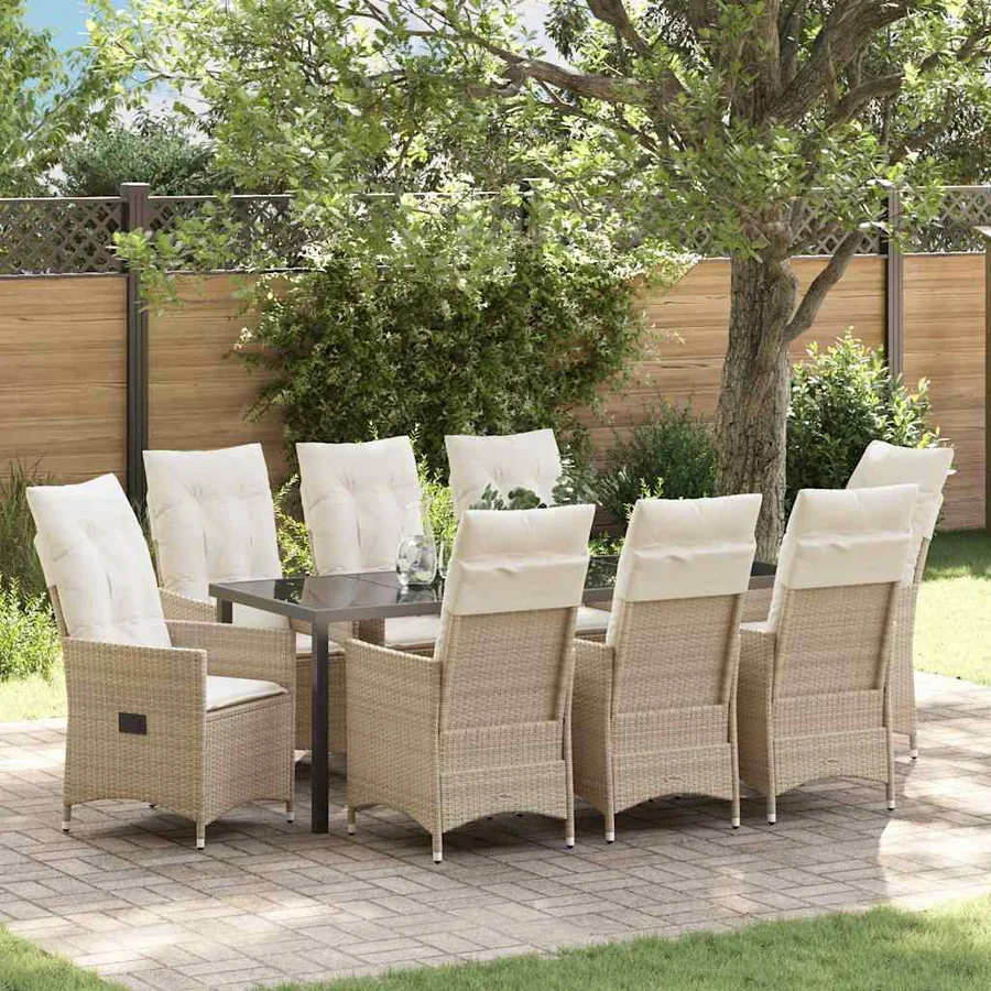Ensemble de salle à manger pour jardin 9 pcs Beige polyrotin
