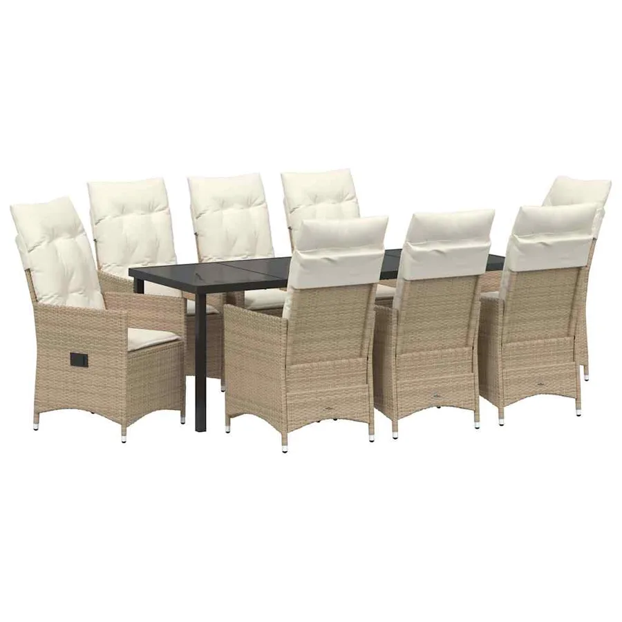 Ensemble de salle à manger pour jardin 9 pcs Beige polyrotin - 2