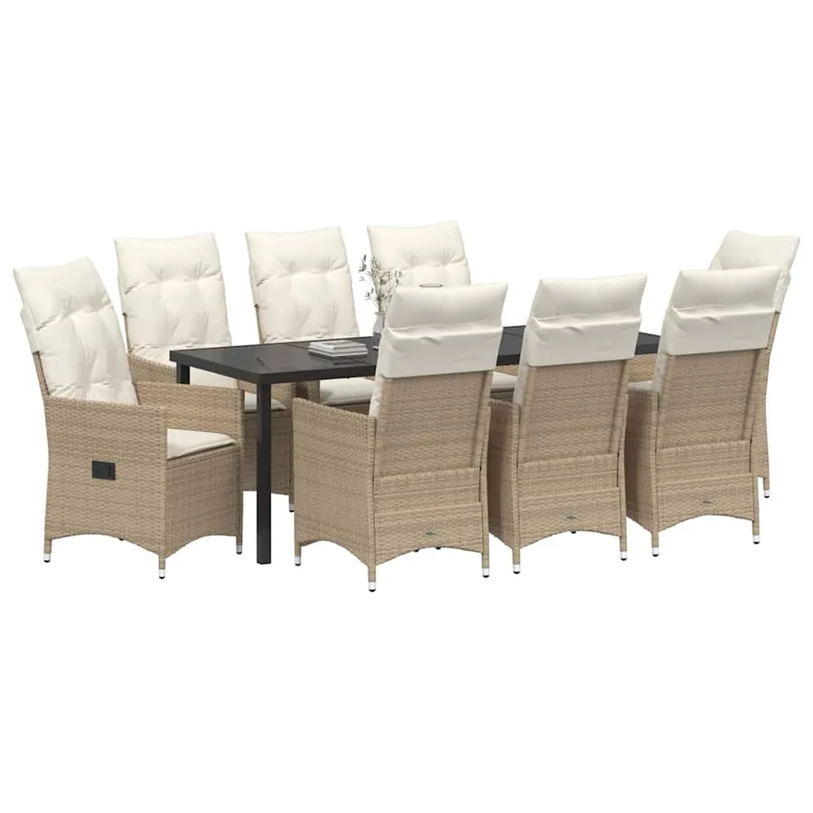 Ensemble de salle à manger pour jardin 9 pcs Beige polyrotin - 3