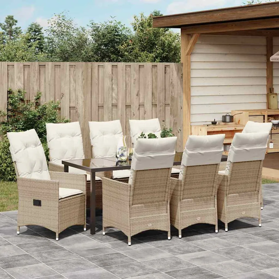 Ensemble de salle à manger pour jardin 9 pcs Beige polyrotin - 4