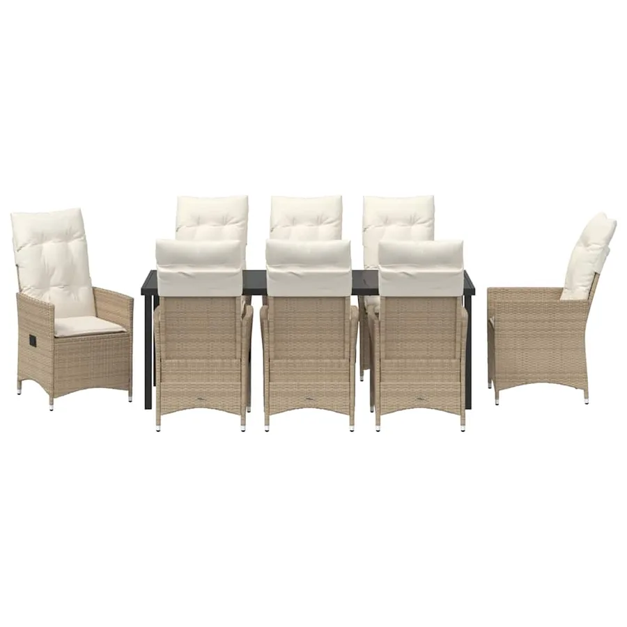 Ensemble de salle à manger pour jardin 9 pcs Beige polyrotin - 7