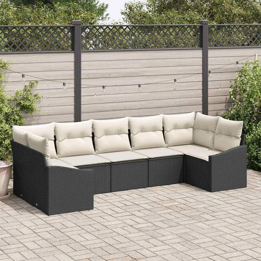 Ensemble de Canapés avec coussin 7 pcs Noir polyrotin
