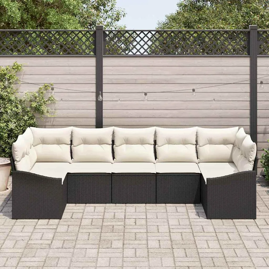 Ensemble de Canapés avec coussin 7 pcs Noir polyrotin - 3