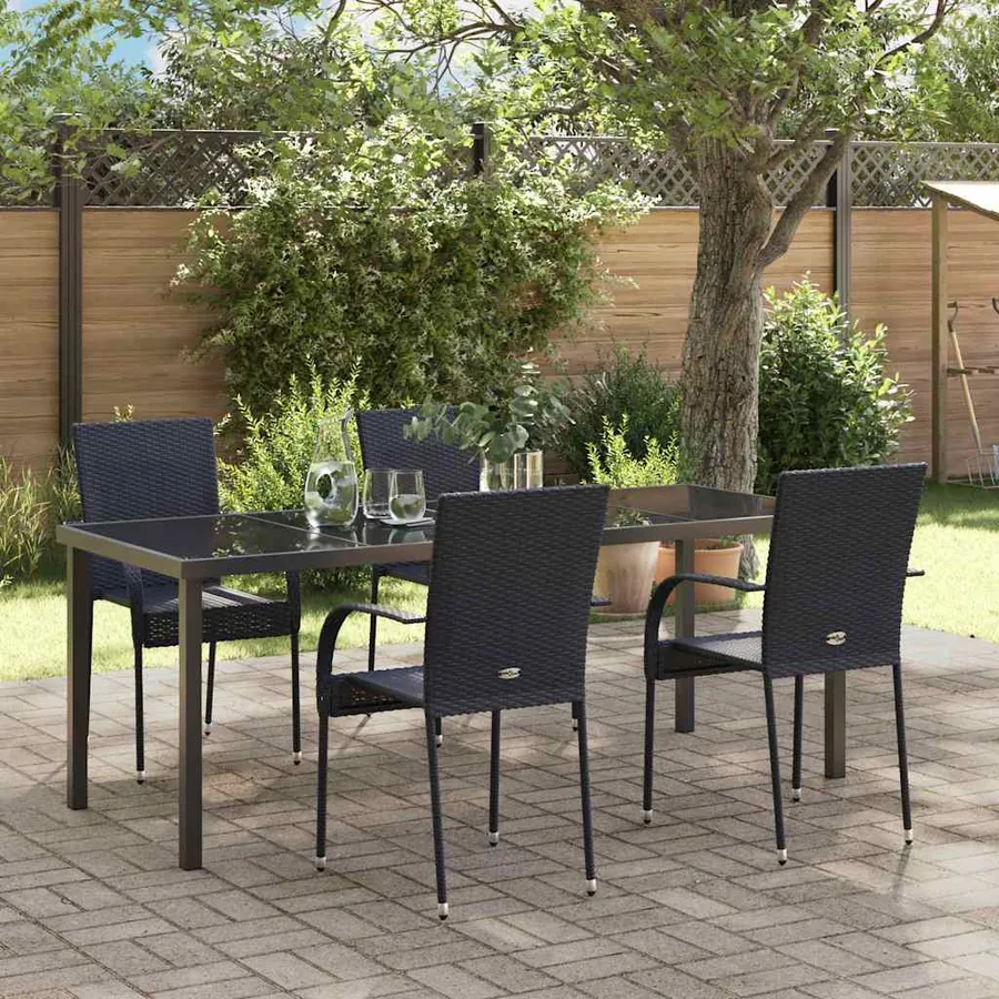 Ensemble de salle à manger pour jardin 5 pcs Noir