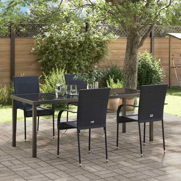 Ensemble de salle à manger pour jardin 5 pcs Noir
