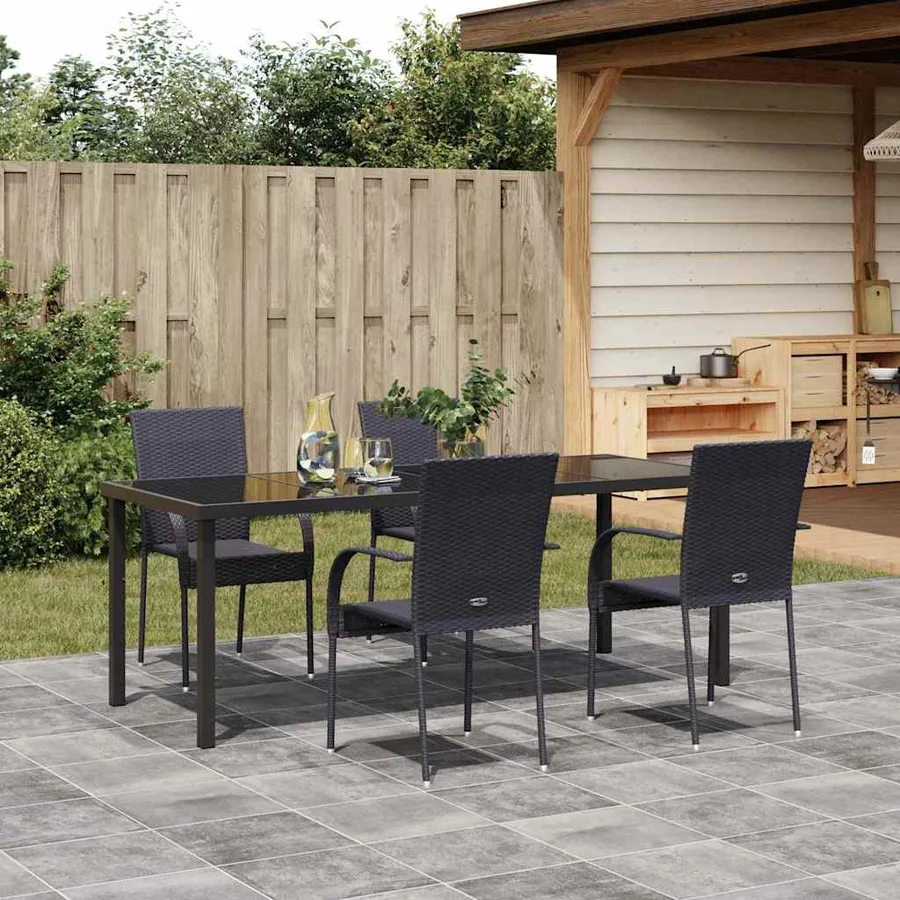 Ensemble de salle à manger pour jardin 5 pcs Noir - 4