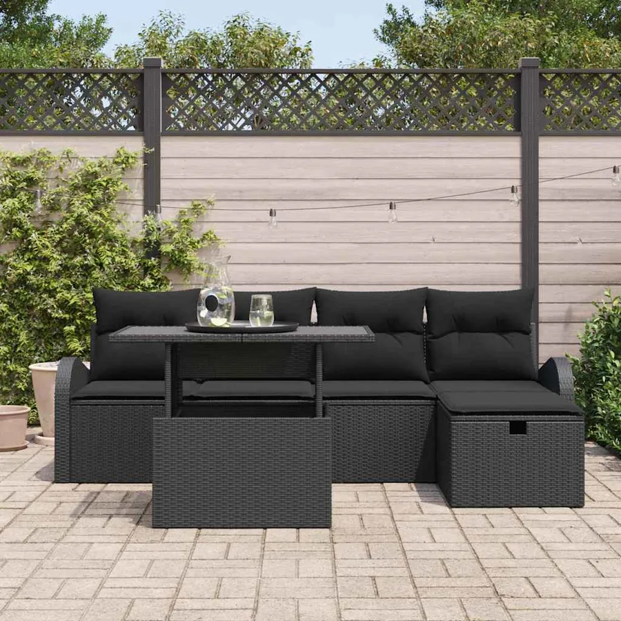 Ensemble de canapé de jardin avec coussin 6 pcs Noir Poly rotin - 3