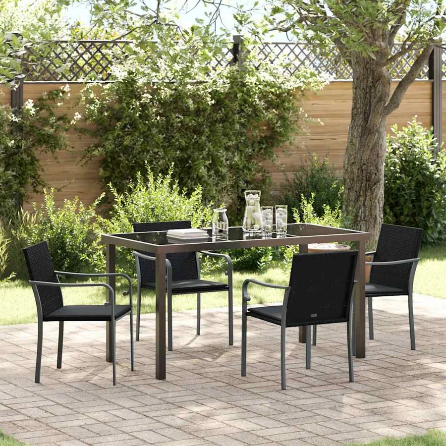 Ensemble de salle à manger pour jardin 5 pcs Noir et gris