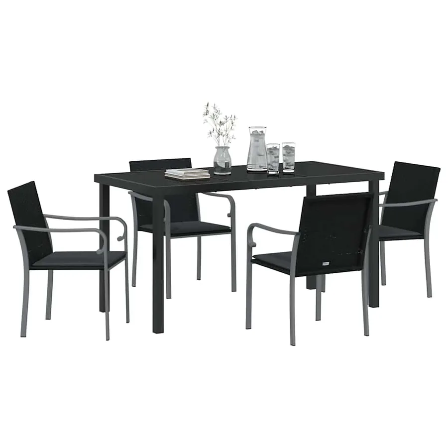 Ensemble de salle à manger pour jardin 5 pcs Noir et gris - 3