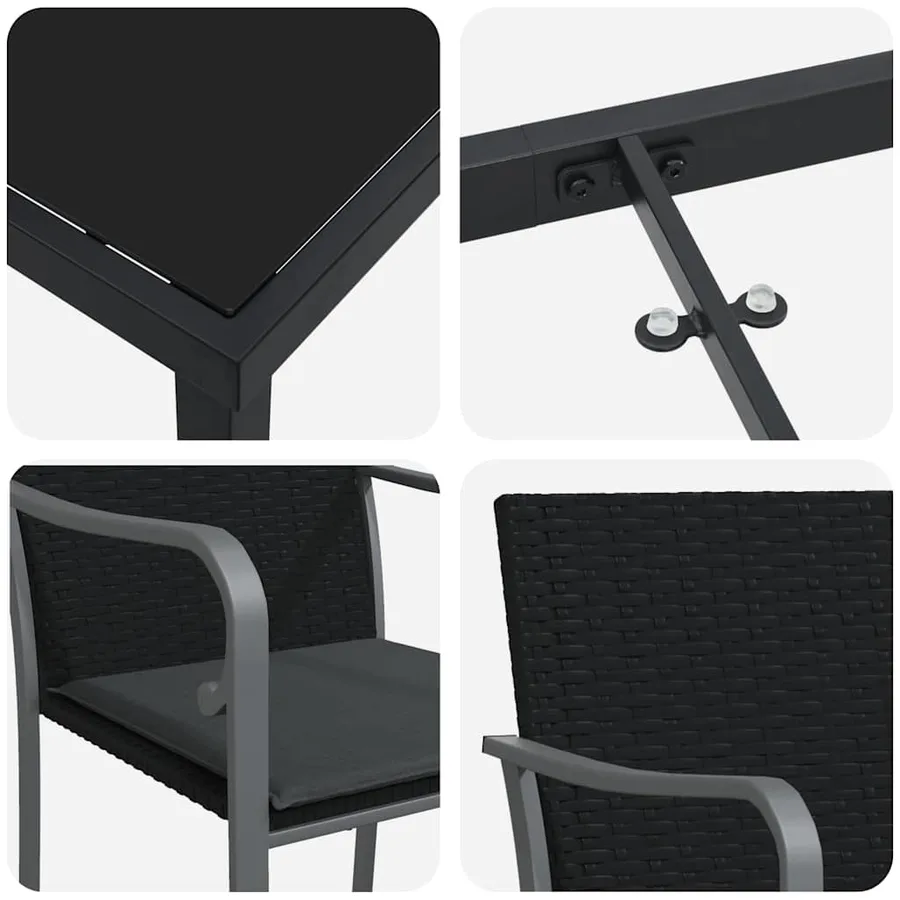 Ensemble de salle à manger pour jardin 5 pcs Noir et gris - 9