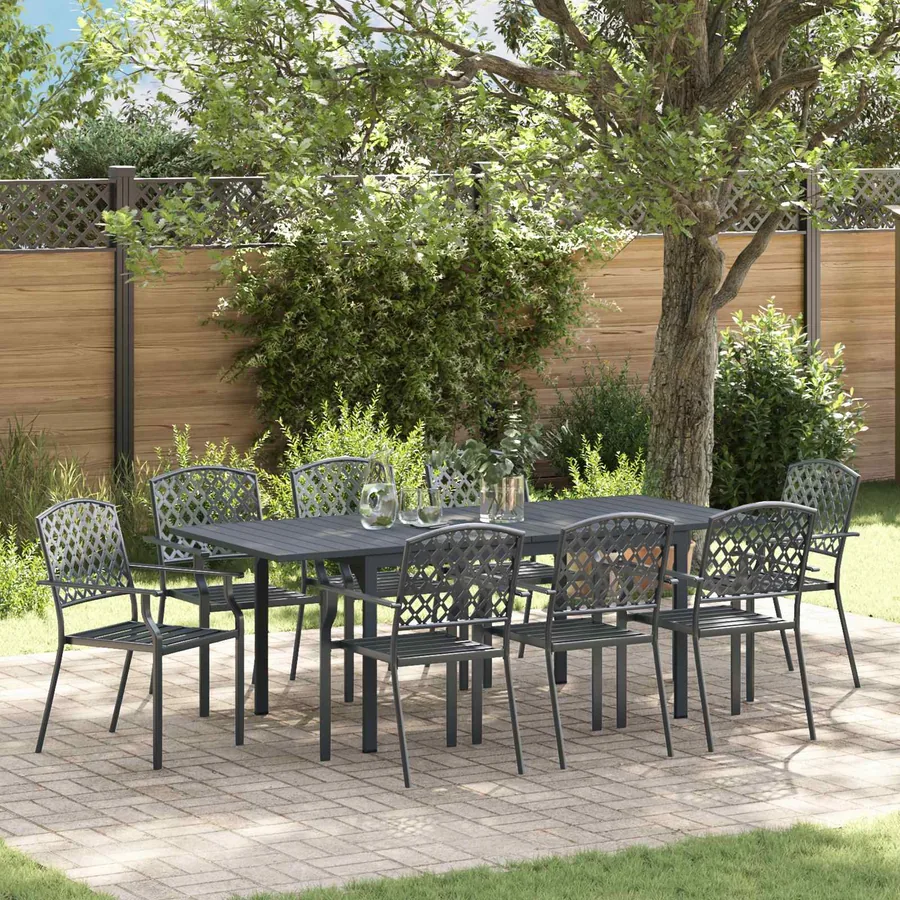 Ensemble de salle à manger pour jardin 9 pcs Anthracite Acier