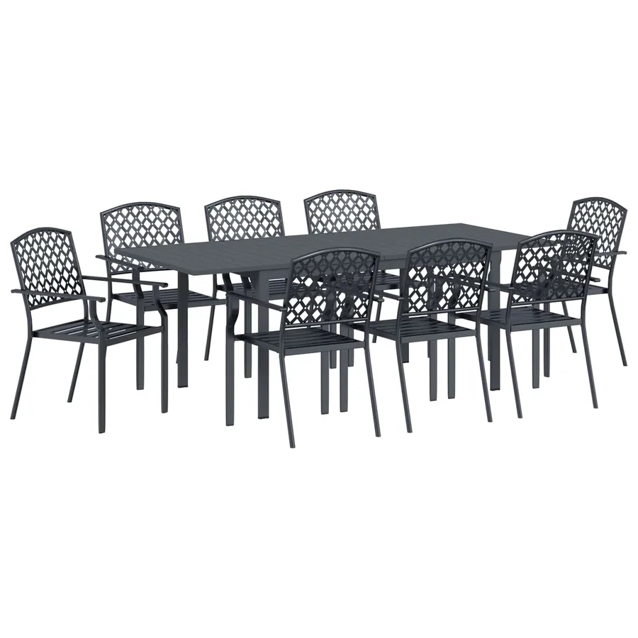 Ensemble de salle à manger pour jardin 9 pcs Anthracite Acier - 2