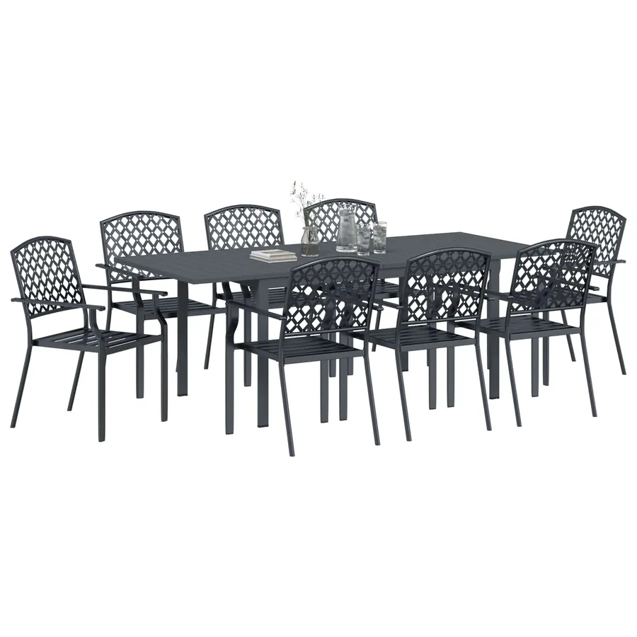 Ensemble de salle à manger pour jardin 9 pcs Anthracite Acier - 3