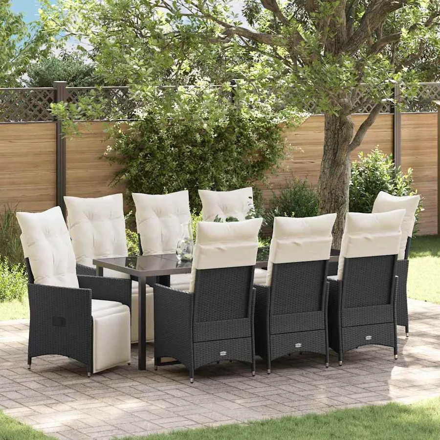 Ensemble de salle à manger pour jardin 9 pcs Noir polyrotin