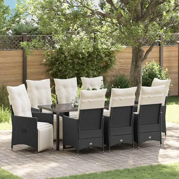 Ensemble de salle à manger pour jardin 9 pcs Noir polyrotin