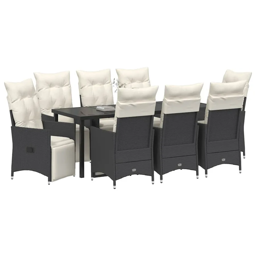 Ensemble de salle à manger pour jardin 9 pcs Noir polyrotin - 3