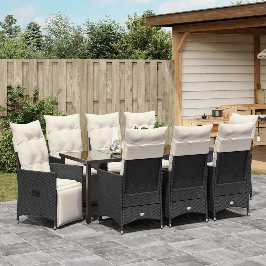 Ensemble de salle à manger pour jardin 9 pcs Noir polyrotin - 4