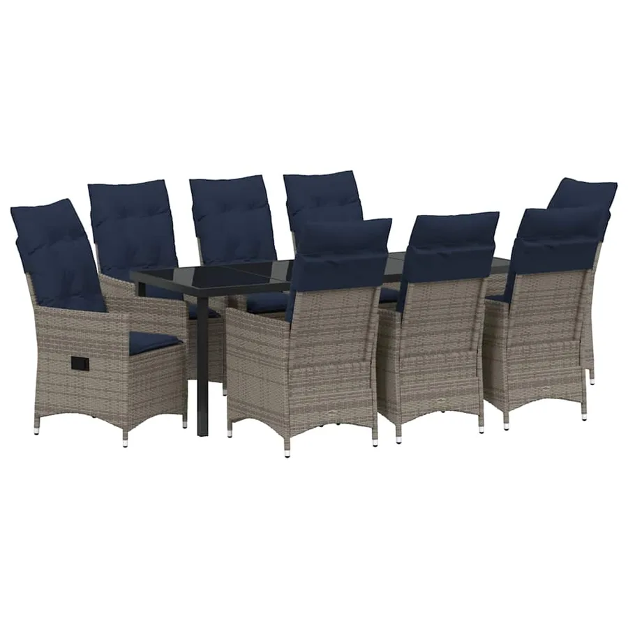 Ensemble table et chaises avec coussin 9 pcs Gris Rotin PE - 2