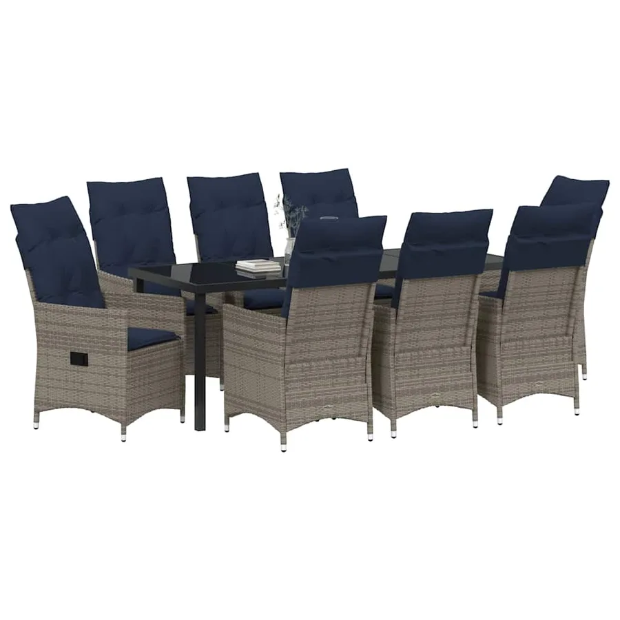 Ensemble table et chaises avec coussin 9 pcs Gris Rotin PE - 3