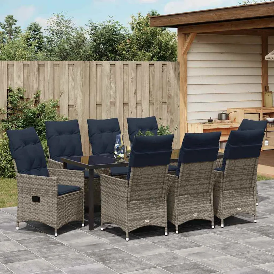 Ensemble table et chaises avec coussin 9 pcs Gris Rotin PE - 4