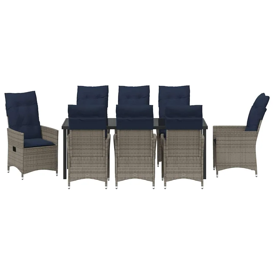Ensemble table et chaises avec coussin 9 pcs Gris Rotin PE - 7